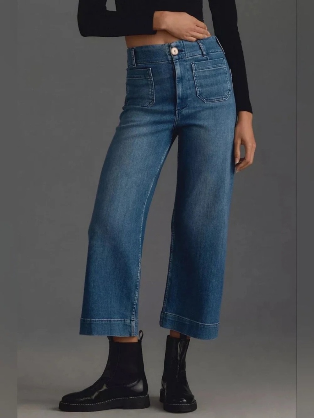 Maeve Anthropologie Colette Crop High Rise Wide Leg Jeans Medium Wash Size 29